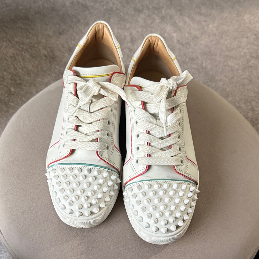 White Studded Leather Sneakers with Subtle Trim